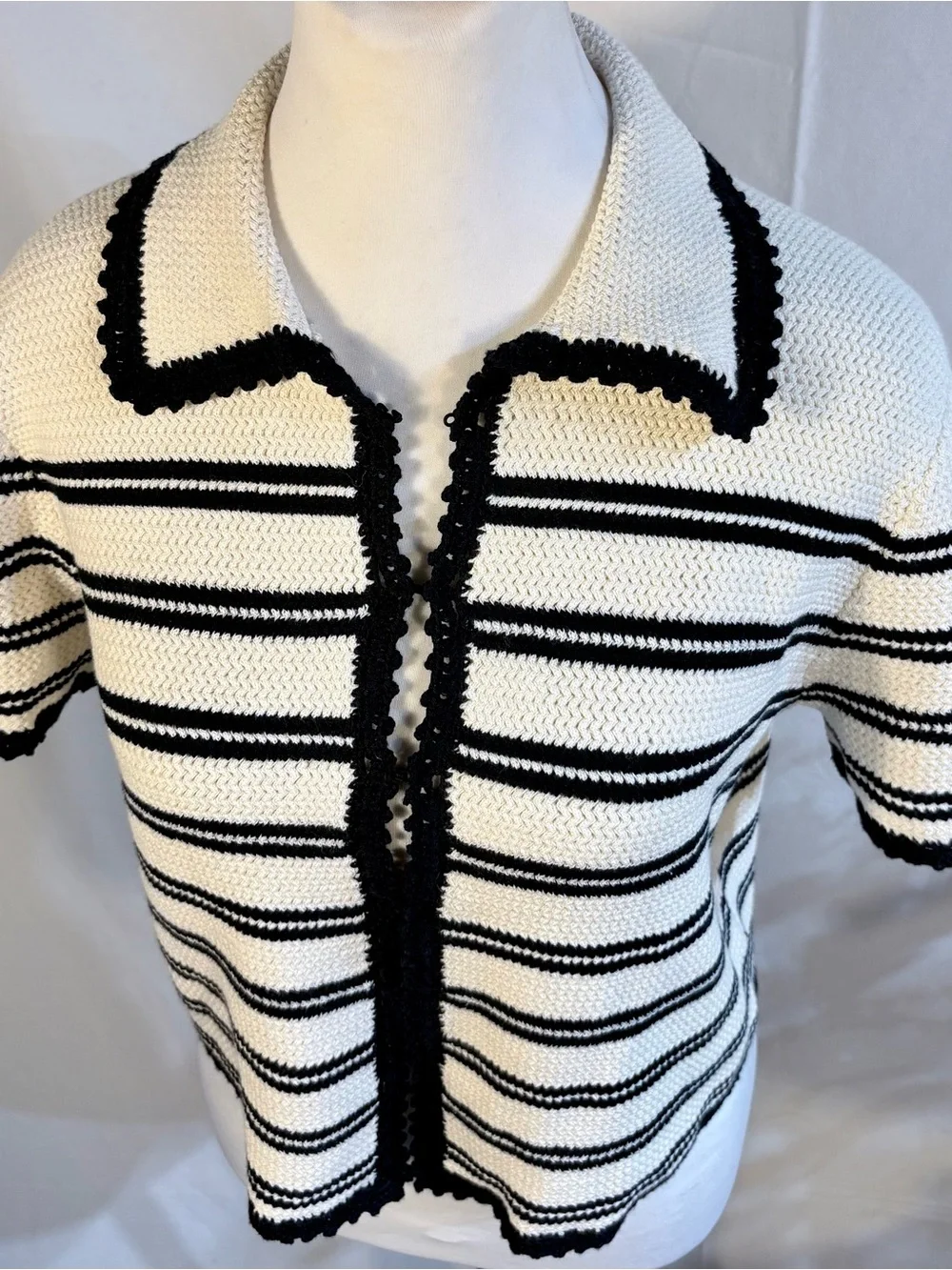 💥NWT J.Crew Photo Sample Striped Crochet Knit Sweater Shirt Cotton Sz M🧡